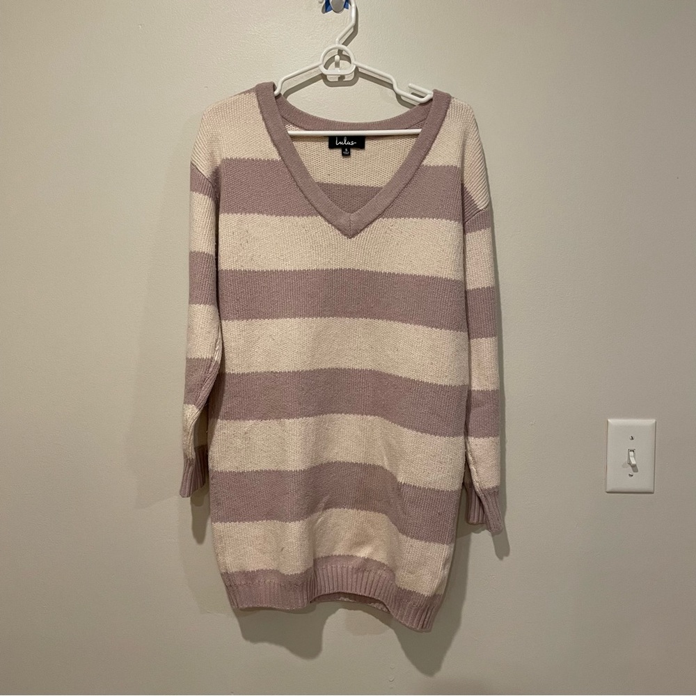 Lulus Stripped Vneck Sweater Dress S